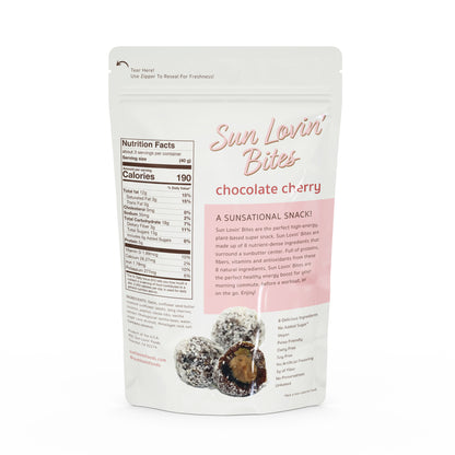 Sunflower Butter Filled Chocolate Cherry Bites Pouch Back by Sun Lovin' Foods.