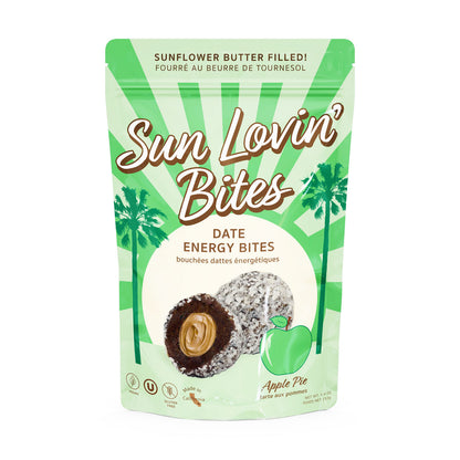 Sunflower Butter Filled Apple Pie Bites Pouch Front by Sun Lovin' Foods.