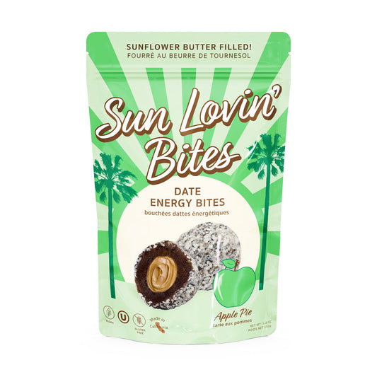 Sunflower Butter Filled Apple Pie Bites Pouch Front by Sun Lovin' Foods.